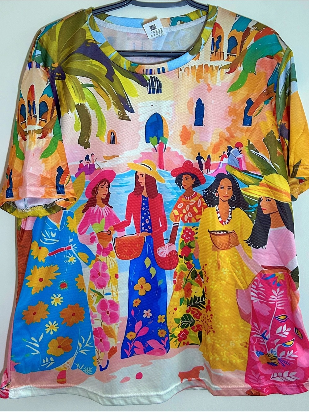 Vibrant Market Scene Graphic Tee - Multicolor